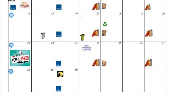 Calendrier collecte juin
