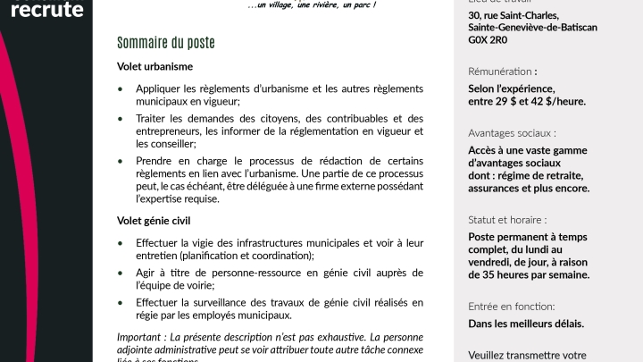 Offre d'emploi- inspecteur municipal urbanisme et civil