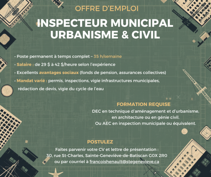 Offre d'emploi- inspecteur municipal urbanisme et civil