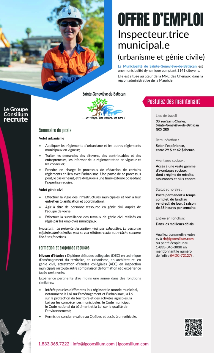 Offre d'emploi- inspecteur municipal urbanisme et civil